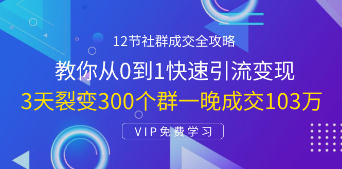 12节社群成交全攻略：从0到1快速引流变现，3天裂变300个群一晚成交103万-6688资源库