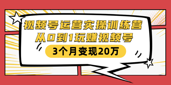 视频号运营实操训练营：从0到1玩赚视频号，3个月变现20万-6688资源库