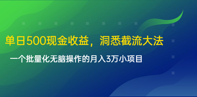 单日500现金收益，洞悉截流大法，一个批量化无脑操作的月入3万小项目-6688资源库