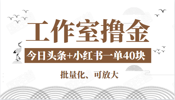 工作室撸金二件套：撸今日头条原创收益+小红书一单利润40块项目-6688资源库