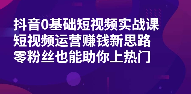 抖音0基础短视频实战课，短视频运营赚钱新思路，零粉丝也能助你上热门-6688资源库