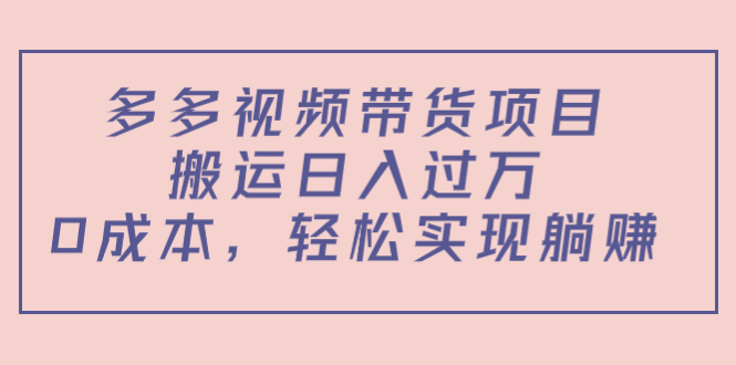 多多视频带货项目,搬运日入过万,0成本,轻松实现躺赚(教程+软件)-6688资源库