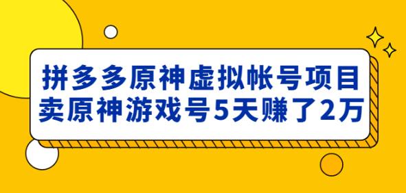 外面卖2980的拼多多原神虚拟帐号项目：卖原神游戏号5天赚了2万-6688资源库