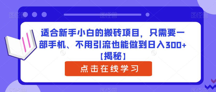 适合新手小白的搬砖项目，只需要一部手机、不用引流也能做到日入300+【揭秘】-6688资源库