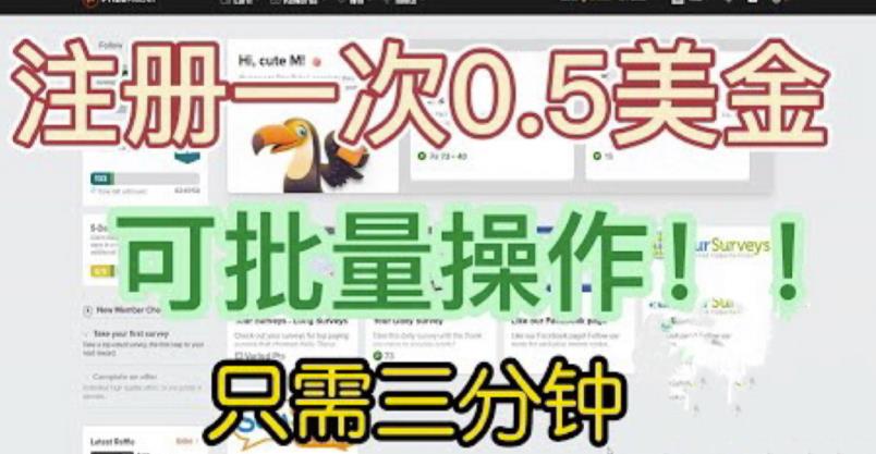 国外项目注册一次0.5美金，只需三分钟无脑操作，可批量同时放大操作，小白工作室福利【揭秘】-6688资源库