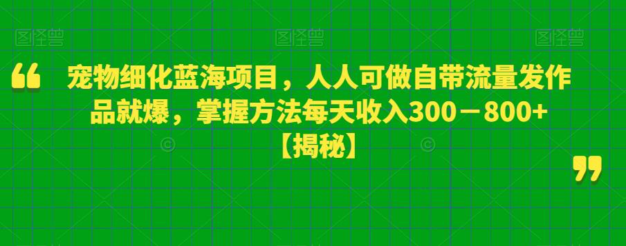 宠物细化蓝海项目，人人可做自带流量发作品就爆，掌握方法每天收入300－800+【揭秘】-6688资源库