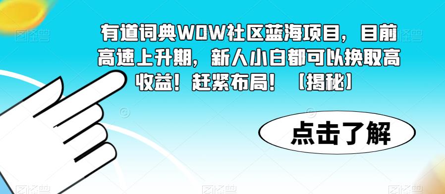 有道词典WOW社区蓝海项目，目前高速上升期，新人小白都可以换取高收益！赶紧布局！【揭秘】-6688资源库