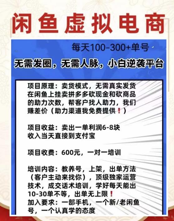 外边收费600多的闲鱼新玩法虚似电商之拼多多助力项目，单号100-300元-6688资源库