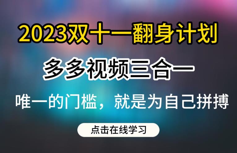 2023双十一翻身计划，多多视频带货三合一玩法教程【揭秘】-6688资源库