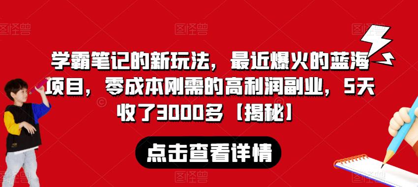 学霸笔记的新玩法，最近爆火的蓝海项目，零成本刚需的高利润副业，5天收了3000多【揭秘】-6688资源库