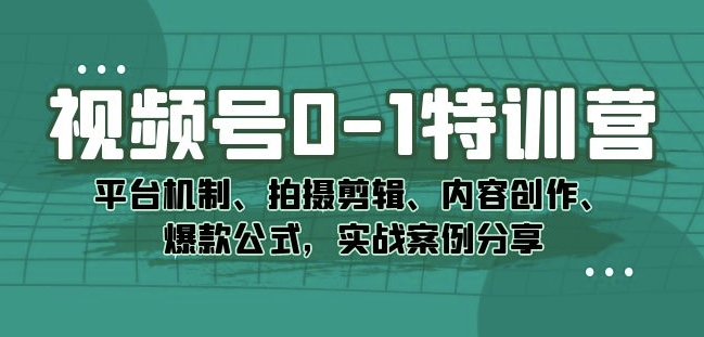 视频号0-1特训营：平台机制、拍摄剪辑、内容创作、爆款公式，实战案例分享-6688资源库