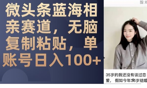 微头条蓝海相亲赛道，无脑复制粘贴，单账号日入100+-6688资源库