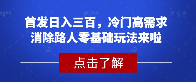 首发日入三百，冷门高需求消除路人零基础玩法来啦【揭秘】-6688资源库