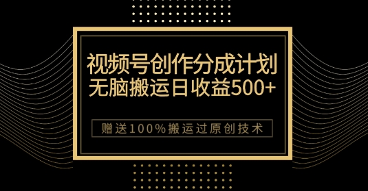 最新视频号创作分成计划，无脑搬运一天收益500+，100%搬运过原创技巧【揭秘】-6688资源库
