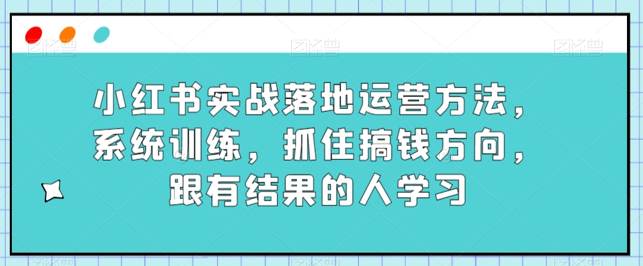 小红书实战落地运营方法，系统训练，抓住搞钱方向，跟有结果的人学习-6688资源库