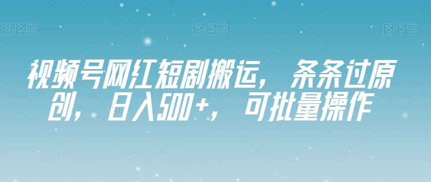 视频号网红短剧搬运，条条过原创，日入500+，可批量操作【揭秘】-6688资源库