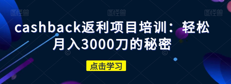 cashback返利项目培训：轻松月入3000刀的秘密-6688资源库