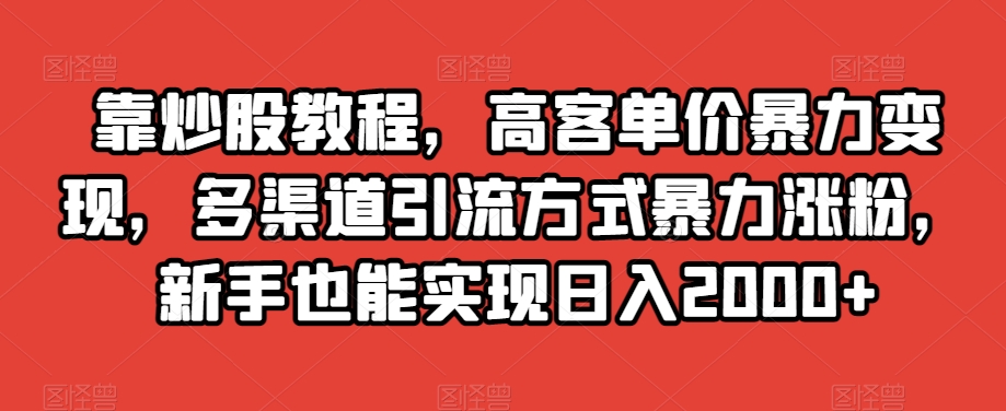 靠炒股教程，高客单价暴力变现，多渠道引流方式暴力涨粉，新手也能实现日入2000+【揭秘】-6688资源库