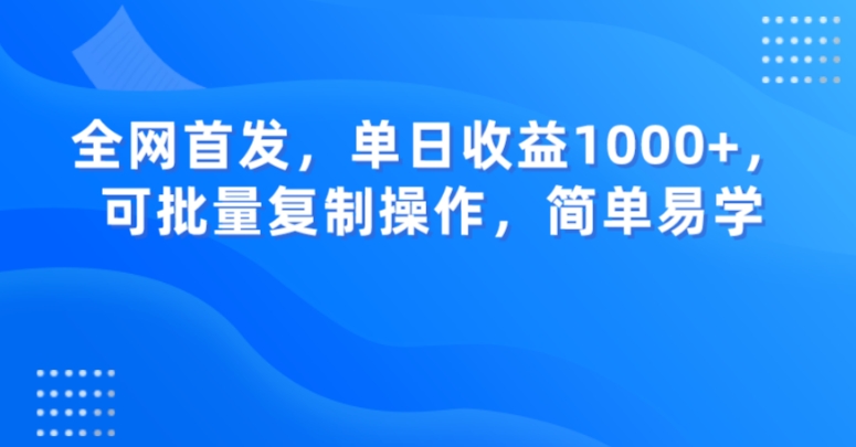 全网首发，单日收益1000+，可批量复制操作，简单易学【揭秘】-6688资源库