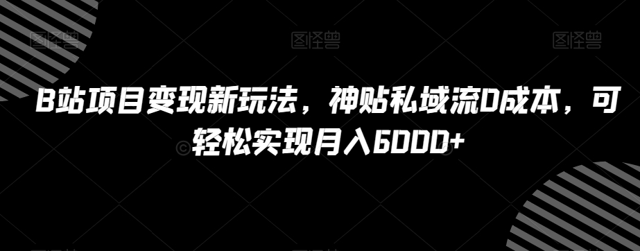 B站项目变现新玩法，神贴私域流0成本，可轻松实现月入6000+【揭秘】-6688资源库