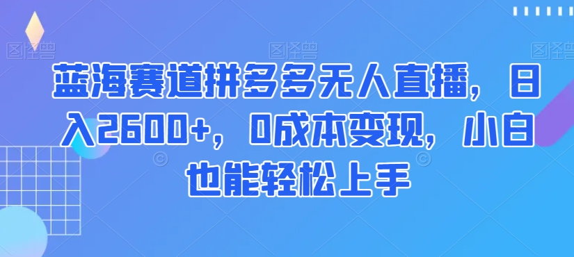 蓝海赛道拼多多无人直播，日入2600+，0成本变现，小白也能轻松上手【揭秘】-6688资源库