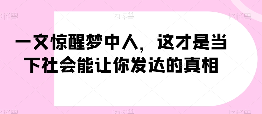 一文惊醒梦中人,这才是当下社会能让你发达的真相【公众号付费文章】-6688资源库