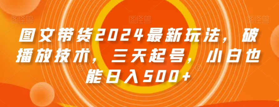 图文带货2024最新玩法，破播放技术，三天起号，小白也能日入500+【揭秘】-6688资源库