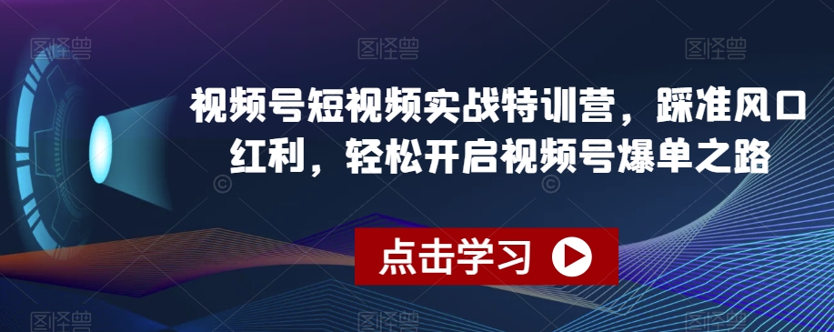 视频号短视频实战特训营，踩准风口红利，轻松开启视频号爆单之路-6688资源库