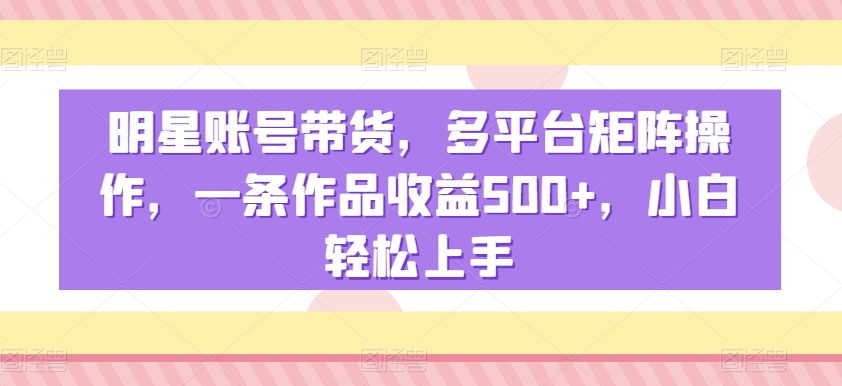 明星账号带货，多平台矩阵操作，一条作品收益500+，小白轻松上手【揭秘】-6688资源库