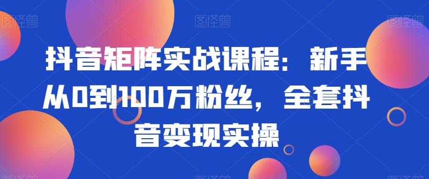 抖音矩阵实战课程:新手从0到100万粉丝,全套抖音变现实操-6688资源库