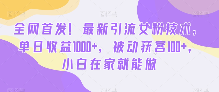 全网首发！最新引流女粉技术，单日收益1000+，被动获客100+，小白在家就能做【揭秘】-6688资源库