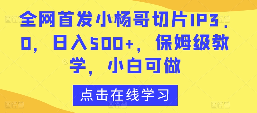 全网首发小杨哥切片IP3.0，日入500+，保姆级教学，小白可做【揭秘】-6688资源库