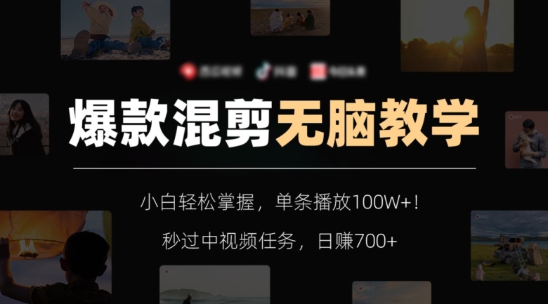 爆款混剪无脑教学,小白轻松掌握,单条播放100W+!秒过中视频任务,日赚700+【揭秘】-6688资源库
