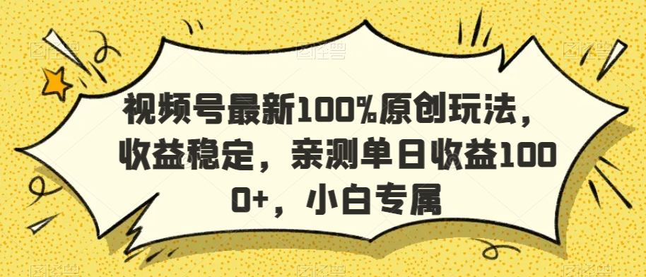 视频号最新100%原创玩法，收益稳定，亲测单日收益1000+，小白专属【揭秘】-6688资源库