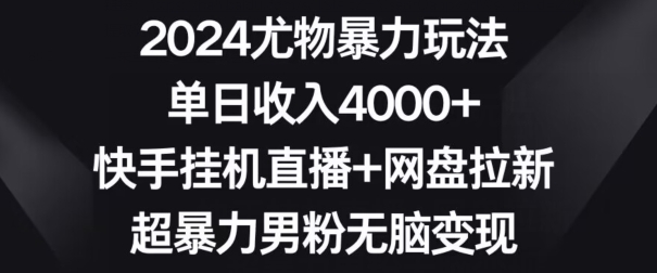 2024尤物暴力玩法，单日收入4000+，快手挂机直播+网盘拉新，超暴力男粉无脑变现【揭秘】-6688资源库