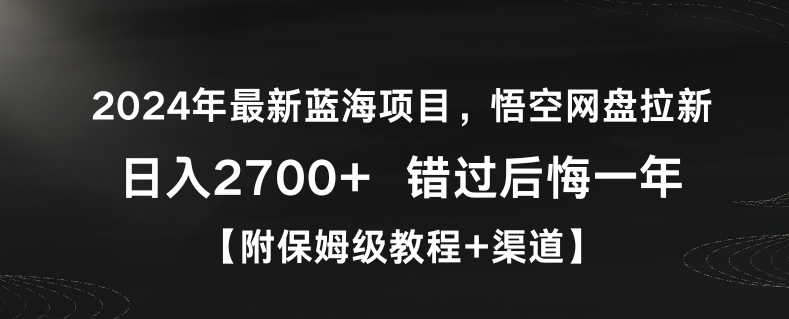 2024年最新蓝海项目，悟空网盘拉新，日入2700+错过后悔一年【附保姆级教程+渠道】【揭秘】-6688资源库