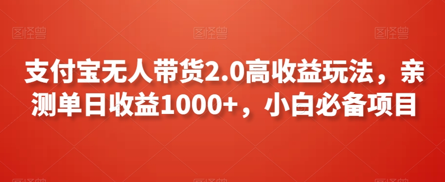支付宝无人带货2.0高收益玩法，亲测单日收益1000+，小白必备项目【揭秘】-6688资源库