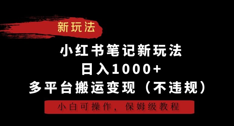 小红书笔记新玩法,日入1000+,多平台搬运变现(不违规),小白可操作,保姆级教程【揭秘】-6688资源库