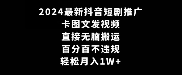 2024最新抖音短剧推广，卡图文发视频，直接无脑搬，百分百不违规，轻松月入1W+【揭秘】-6688资源库