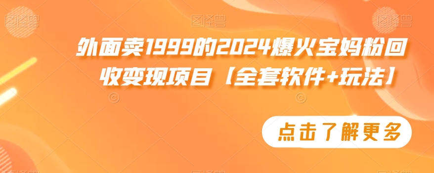 外面卖1999的2024爆火宝妈粉回收变现项目【全套软件+玩法】【揭秘】-6688资源库