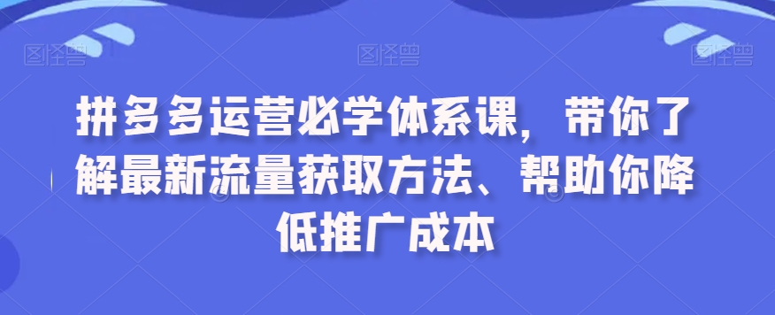 拼多多运营必学体系课，带你了解最新流量获取方法、帮助你降低推广成本-6688资源库