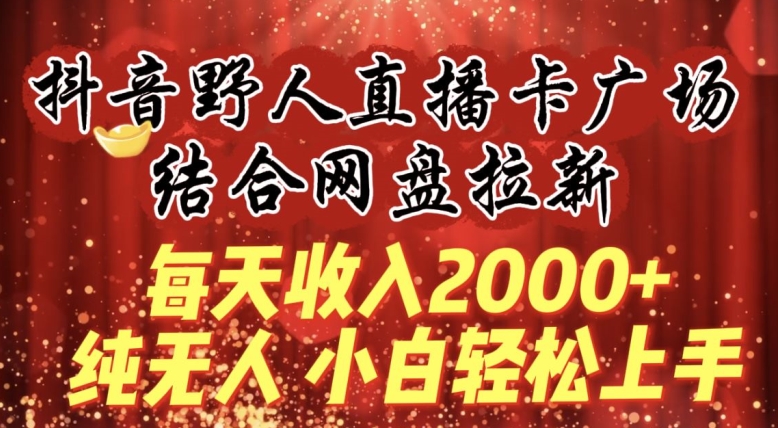 每天收入2000+,抖音野人直播卡广场,结合网盘拉新,纯无人,小白轻松上手【揭秘】-6688资源库