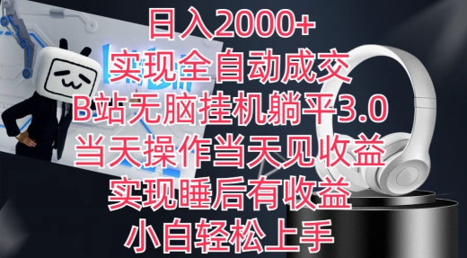 日入2000+，实现全自动成交，B站无脑挂机躺平3.0，当天操作当天见收益，实现睡后有收益【揭秘】-6688资源库