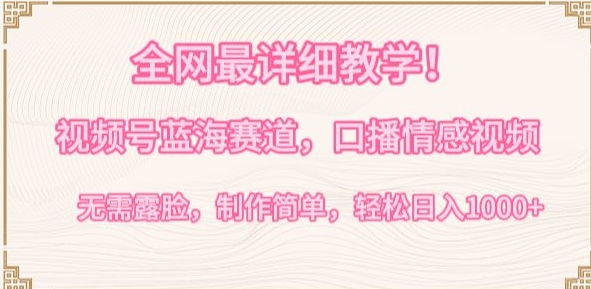 全网最详细教学，视频号蓝海赛道，口播情感视频，无需露脸，制作简单，轻松实现日入1000+【揭秘】-6688资源库