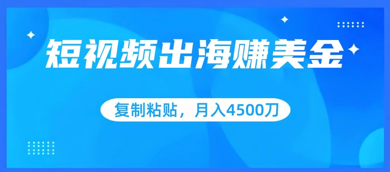 短视频出海赚美金，复制粘贴批量操作，小白轻松掌握，月入4500美刀【揭秘】-6688资源库
