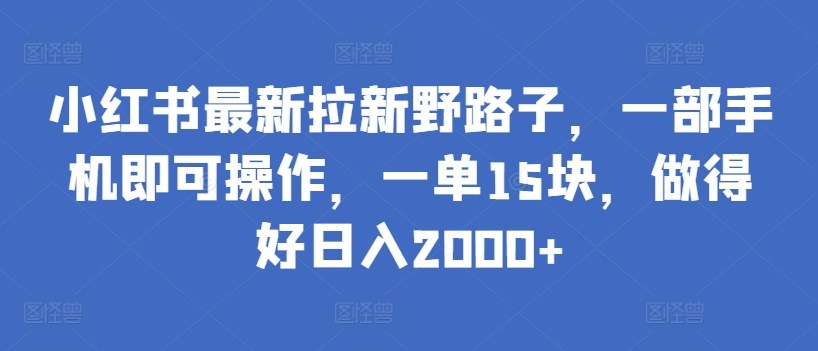小红书最新拉新野路子，一部手机即可操作，一单15块，做得好日入2000+【揭秘】-6688资源库