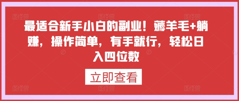 最适合新手小白的副业！薅羊毛+躺赚，操作简单，有手就行，轻松日入四位数【揭秘】-6688资源库