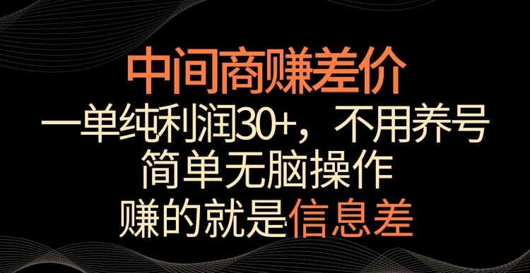 中间商赚差价，一单纯利润30+，简单无脑操作，赚的就是信息差，轻轻松松日入1000+【揭秘】-6688资源库
