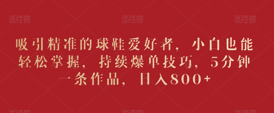 吸引精准的球鞋爱好者，小白也能轻松掌握，持续爆单技巧，5分钟一条作品，日入800+【揭秘】-6688资源库