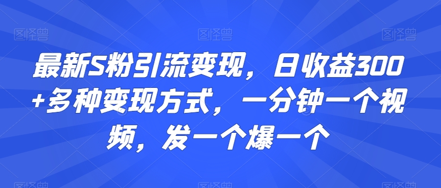 最新S粉引流变现，日收益300+多种变现方式，一分钟一个视频，发一个爆一个【揭秘】-6688资源库